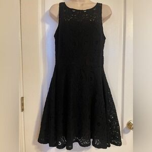 BB Dakota Black Floral Lace Sleeveless Fit and Flare Dress Womens 8 Party Staple